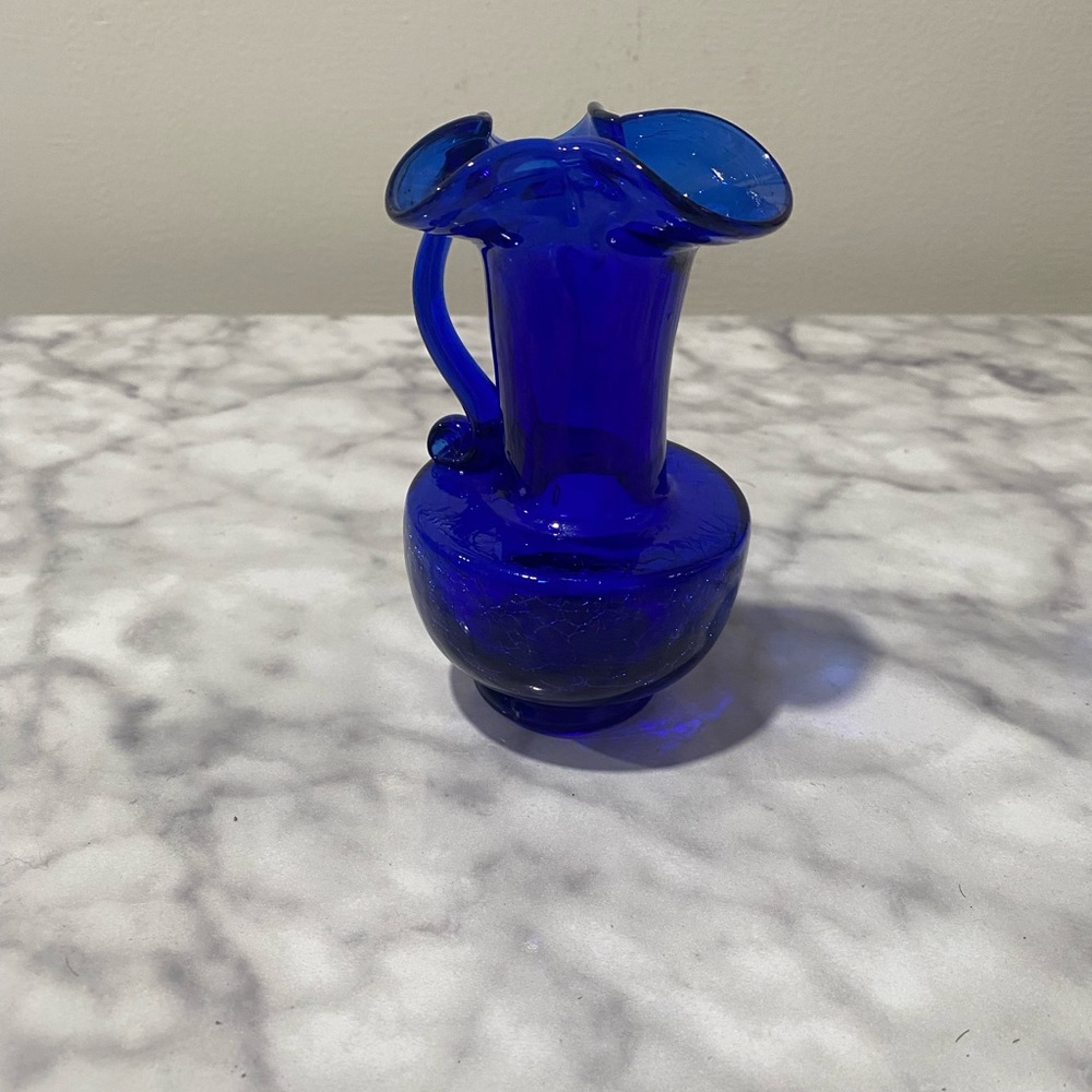 Vintage cobalt blue hand blown glass vase